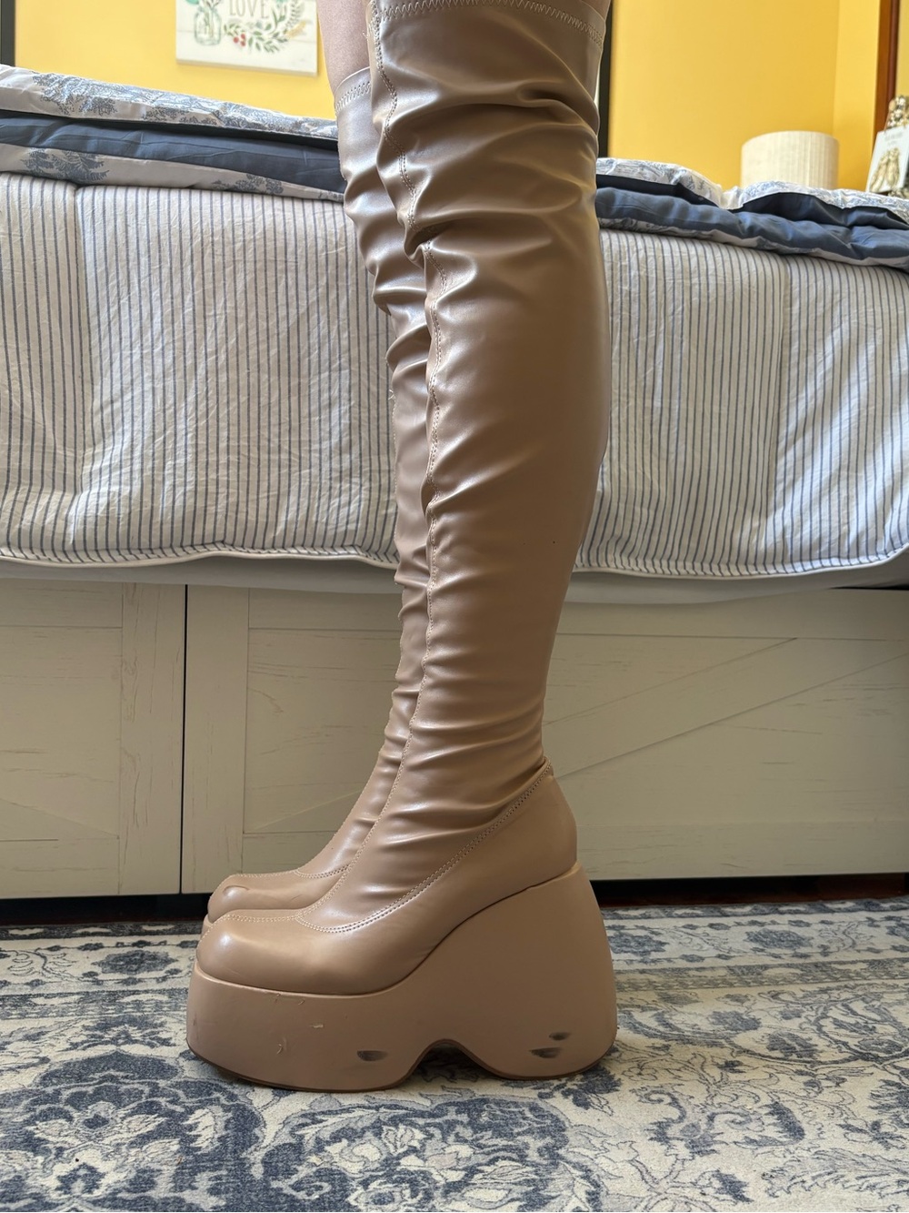 Platform Over-The-Knee Boots in Taupe
